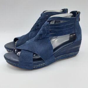 Antelope Tavi Navy Suede Wedge Sandals.